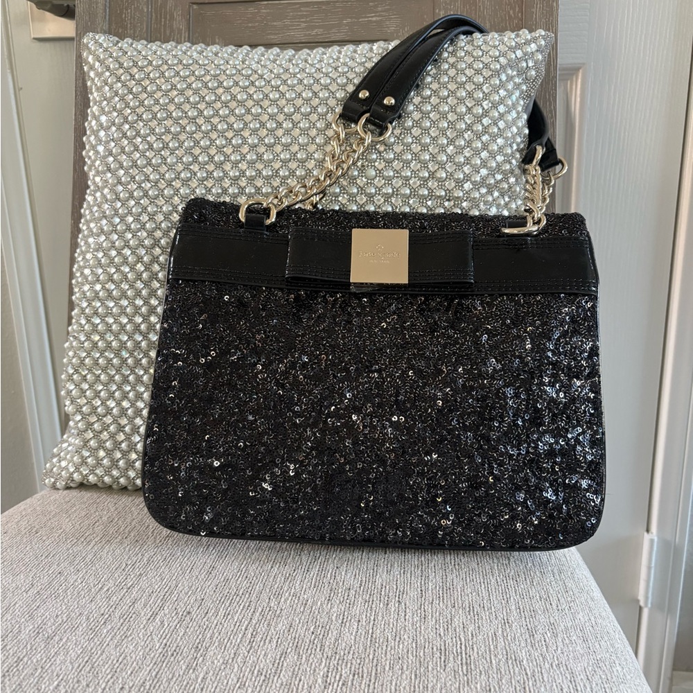 Kate Spade| Darcy Black Sequin Bow Bag | Like New